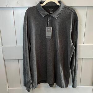 Van Heusen Long Sleeve Heathered Black Collared Pullover Size XL NEW